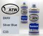 Preview: BMW, Silver Blue, C33: 400ml Sprühdose + 400ml Klarlack - Set, von ATW Autoteile West.